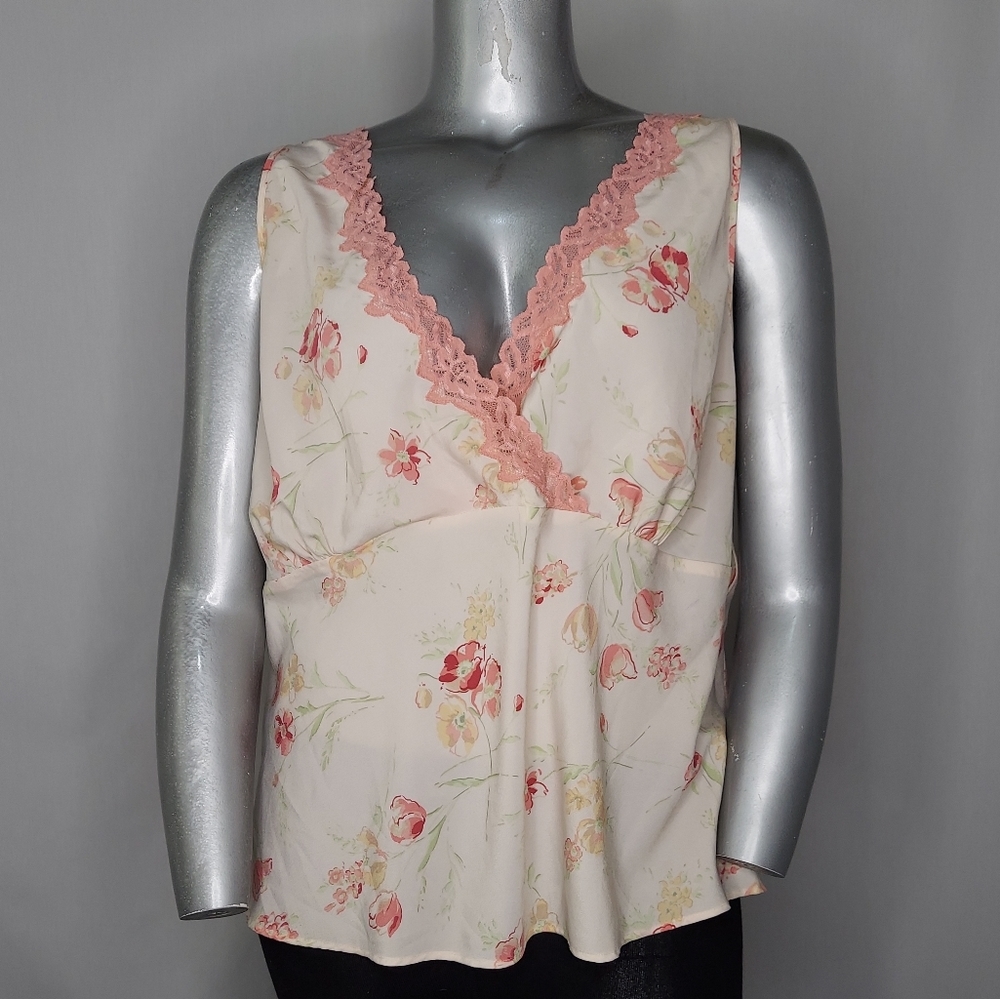 Avenue Floral Lace Trim Blouse - Cream and Pink